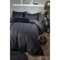 B&M Luna Waffle Double Duvet Set - Black
