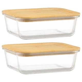 B&M Rectangular Glass Food Containers With Bamboo Lids 2pk 1 B&M Rectangular Glass Food Containers With Bamboo Lids 2pk