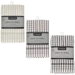 B&M Check Tea Towels - Black 3pk -Home Products Store 380305 380307 380309 3pk check tea towels main