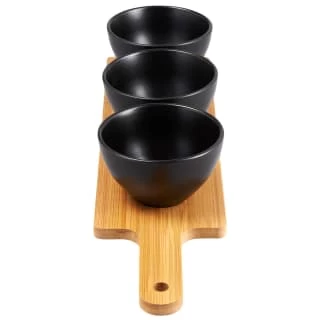 B&M Wooden Serve Board With Black Dip Bowls 2 B&M Wooden Serve Board With Black Dip Bowls - Image 2