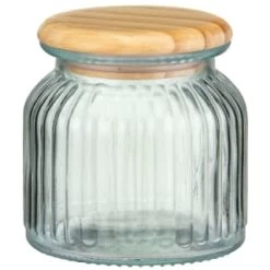 B&M Small Ribbed Glass Jar With Wooden Lid