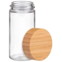 Home Products Store -Home Products Store 394437 set of 4 glass spice jars with bamboo wood lid and base 2