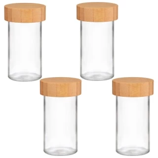 B&M Set Of 4 Glass Spice Jars With Bamboo Wood Base 5 B&M Set Of 4 Glass Spice Jars With Bamboo Wood Base - Image 5